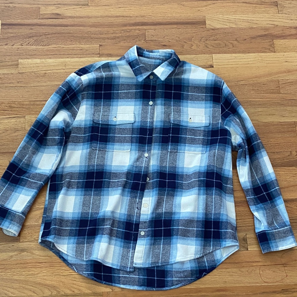 Old Navy Blue and White Plaid The Boyfriend Button Down Shirt